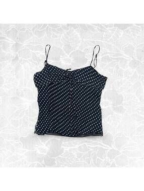edward Black and White Polka Dot Spaghetti Strap Silk Tank Top - XL